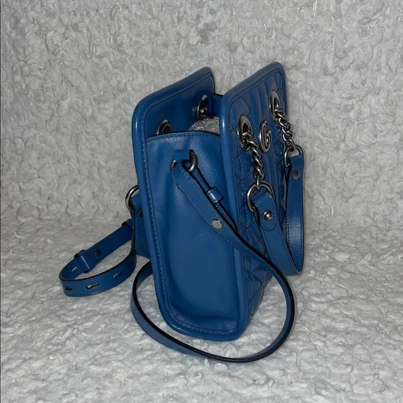 Gucci GG Aria Marmont Matelasse Quilted 2-Way Crossbody Shoulder Bag Blue 696123 - Picture 4 of 16